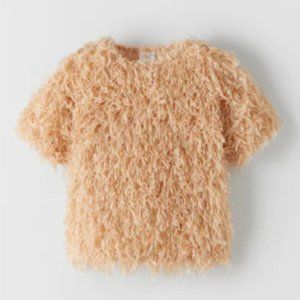 ZARA GIRLS FRINGED T-SHIRT BEIGE